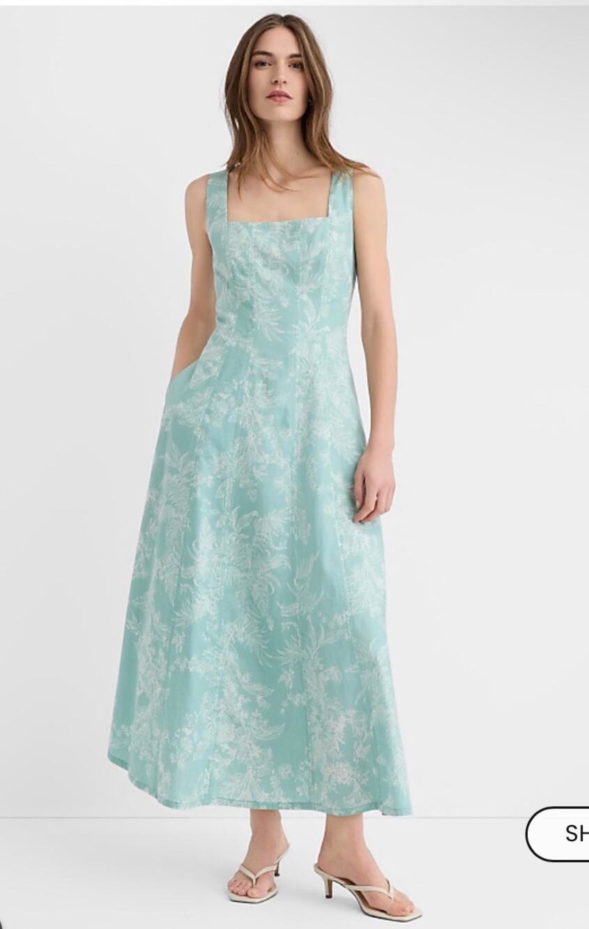 The Loft Cotton Blend Midi Dress Teal and White Floral Size 2 - Picture 1 of 11